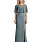 Elegant Mother of the Groom Gown Floral Embroidered Lace Formal Dress with Flutter Sleeves