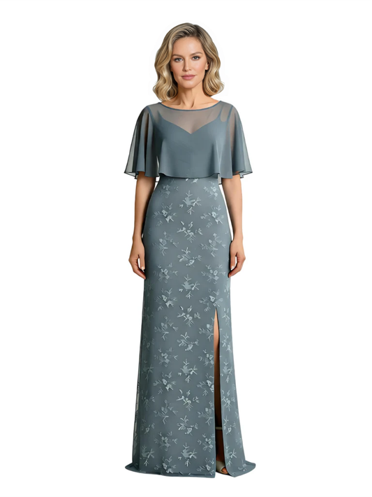 Elegant Mother of the Groom Gown Floral Embroidered Lace Formal Dress with Flutter Sleeves