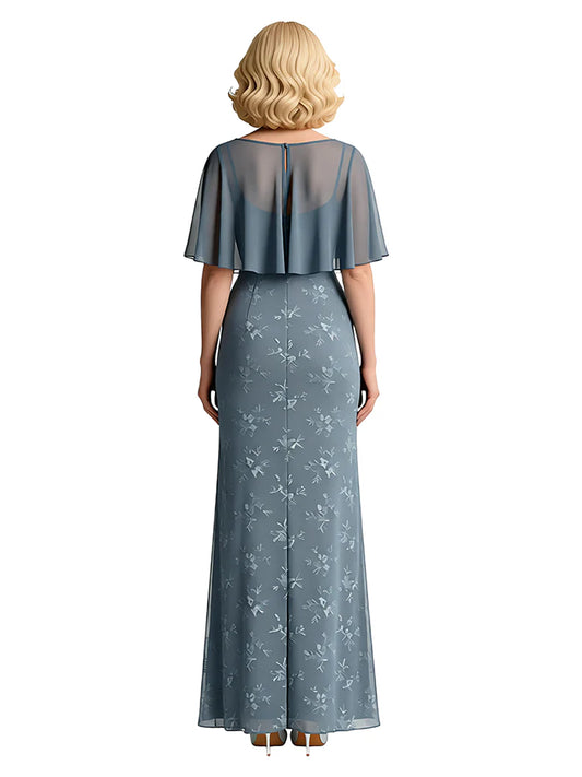 Elegant Mother of the Groom Gown Floral Embroidered Lace Formal Dress with Flutter Sleeves