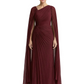 Elegant Asymmetric Neck Long A-Line Chiffon Mother of the Brides Dresses Mom Outfit with Cape