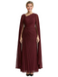 Elegant Asymmetric Neck Long A-Line Chiffon Mother of the Brides Dresses Mom Outfit with Cape