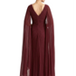 Elegant Asymmetric Neck Long A-Line Chiffon Mother of the Brides Dresses Mom Outfit with Cape