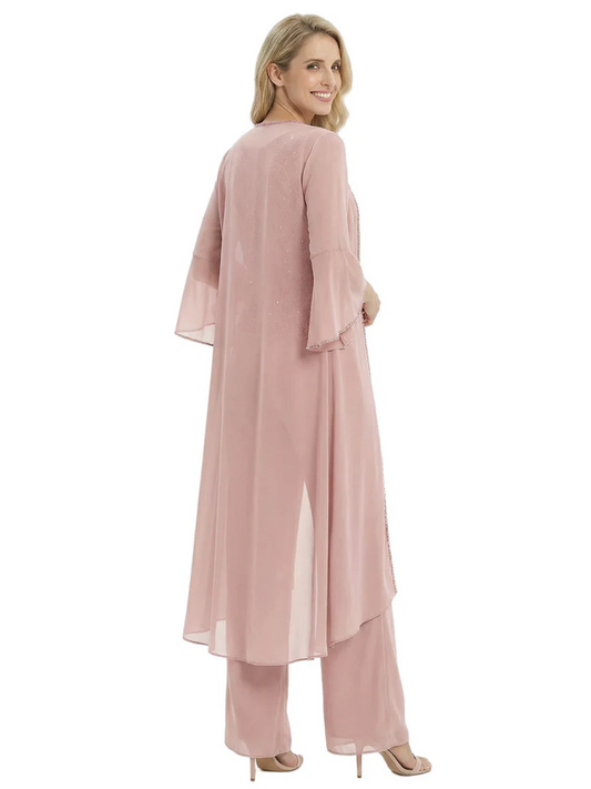 Elegant Pink 3-Piece Pant Set Trending 2026 Styles with Lace Wide-Leg Pants