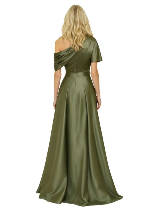 One Shoulder Mother of Bride jumpsuits Formal Gowns Floor Length Detachable Train