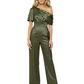 One Shoulder Mother of Bride jumpsuits Formal Gowns Floor Length Detachable Train