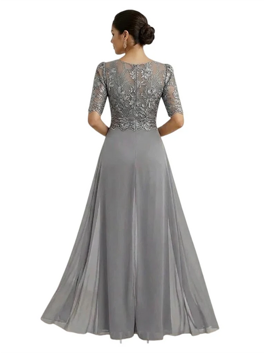 V-Neck Chiffon Mother of the Brides Jumpsuits Dresses Floor Length A-Line Lace