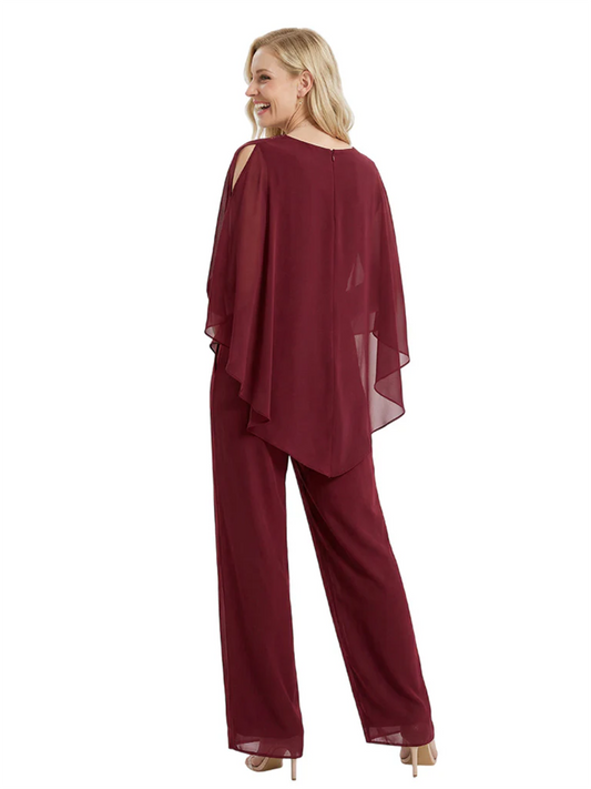 V-Neck Chiffon Mother of the Brides Dresses Plus Size Jacket Suits Wedding