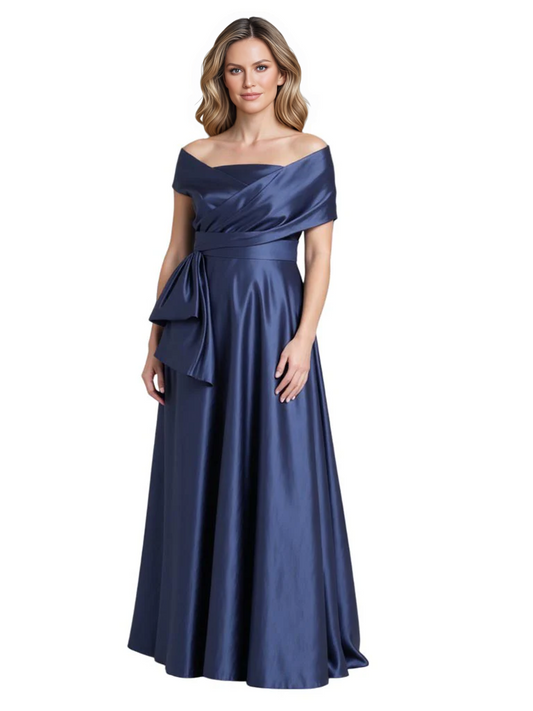 Formal Floor-Length Mother of the Bride Gown Sleeveless Satin Maxi Dress with Drape
