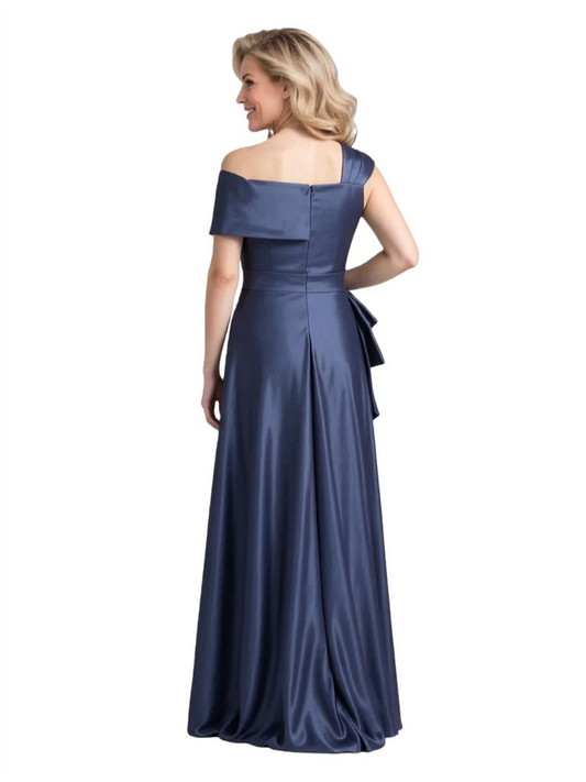 Formal Floor-Length Mother of the Bride Gown Sleeveless Satin Maxi Dress with Drape