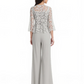 Mother of the Bride Jumpsuit with Lace Jacket 3/4 Sleeve Formal Pant Suit