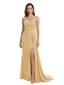 One Shoulder Mother of Bride Dress Ruffle Formal Gowns Mermaid Floor Length Train Slit