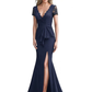 Scalloped V-Neck Mother of the Bride Dress Lace Short Sleeve Mermaid Gown with Slit