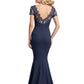Scalloped V-Neck Mother of the Bride Dress Lace Short Sleeve Mermaid Gown with Slit