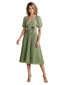 Wedding Formal Dress V-Neck Pleated Chiffon Gown with 3D Flower Accent Knee Length