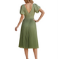Wedding Formal Dress V-Neck Pleated Chiffon Gown with 3D Flower Accent Knee Length