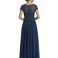 Long A-line Chiffon Short Sleeves Mother of the Brides Dresses Lace Wedding