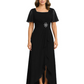 Formal High-Low Mother of the Bride Gown Sleeved Chiffon Maxi Dress Ruched Waist