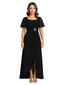 Formal High-Low Mother of the Bride Gown Sleeved Chiffon Maxi Dress Ruched Waist
