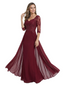 Luxury Burgundy Formal Dress Embroidered Lace Bodice Flowy Chiffon Gown 2026