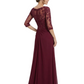 Luxury Burgundy Formal Dress Embroidered Lace Bodice Flowy Chiffon Gown 2026