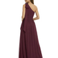 One-Shoulder Mother of the Bride Dress Chiffon Gown with Long Sash Detail