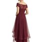 Formal High-Low Mother of the Bride Gown Short Sleeve Lace Maxi Dress with Tiered Skirt