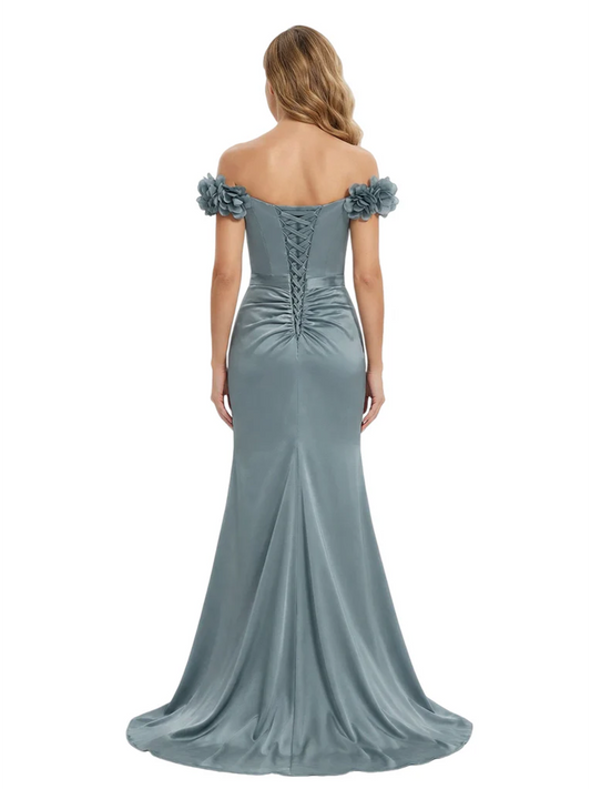 Elegant Mother of the Groom Dresses Mermaid Satin Formal Gown High Slit
