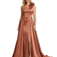 One Shoulder Sleeveless Mother of the Brides Dresses Floor Length Slit With Train