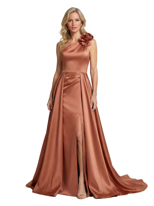 One Shoulder Sleeveless Mother of the Brides Dresses Floor Length Slit With Train