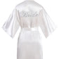 Women's One Size Silver Rhinestones Bride Bridesmaid Short Satin Robes for Wedding Party