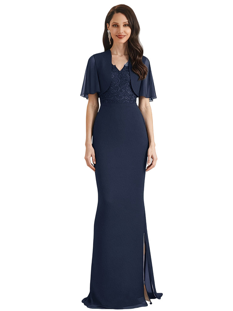 Elegant V-Neck Mother of The Bride Groom Dresses Lace Wedding Formal Gowns