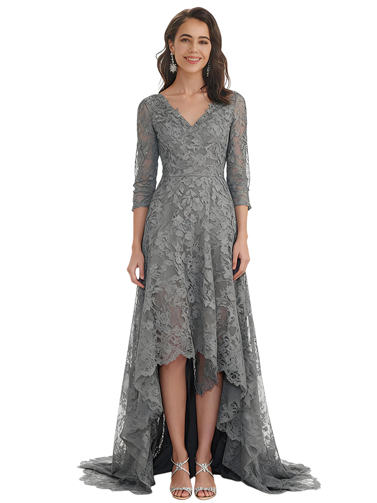 Ho-Low Lace Mother of The Bride Dresses Long V-Neck Formal Evening Dresses Women