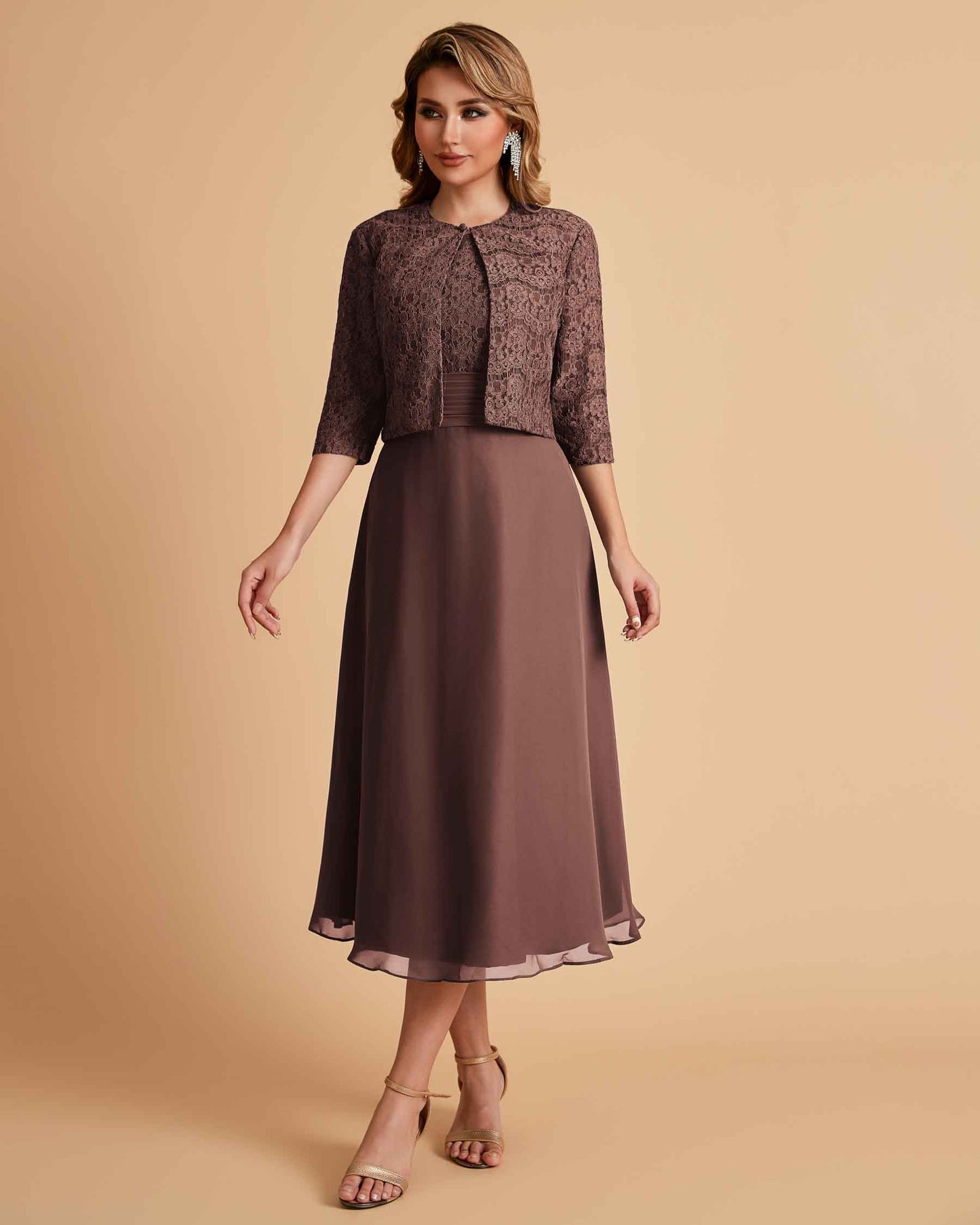 Elegant A-line Bateau Sleeveless Tea Length Mother of the Brides Dresses Online