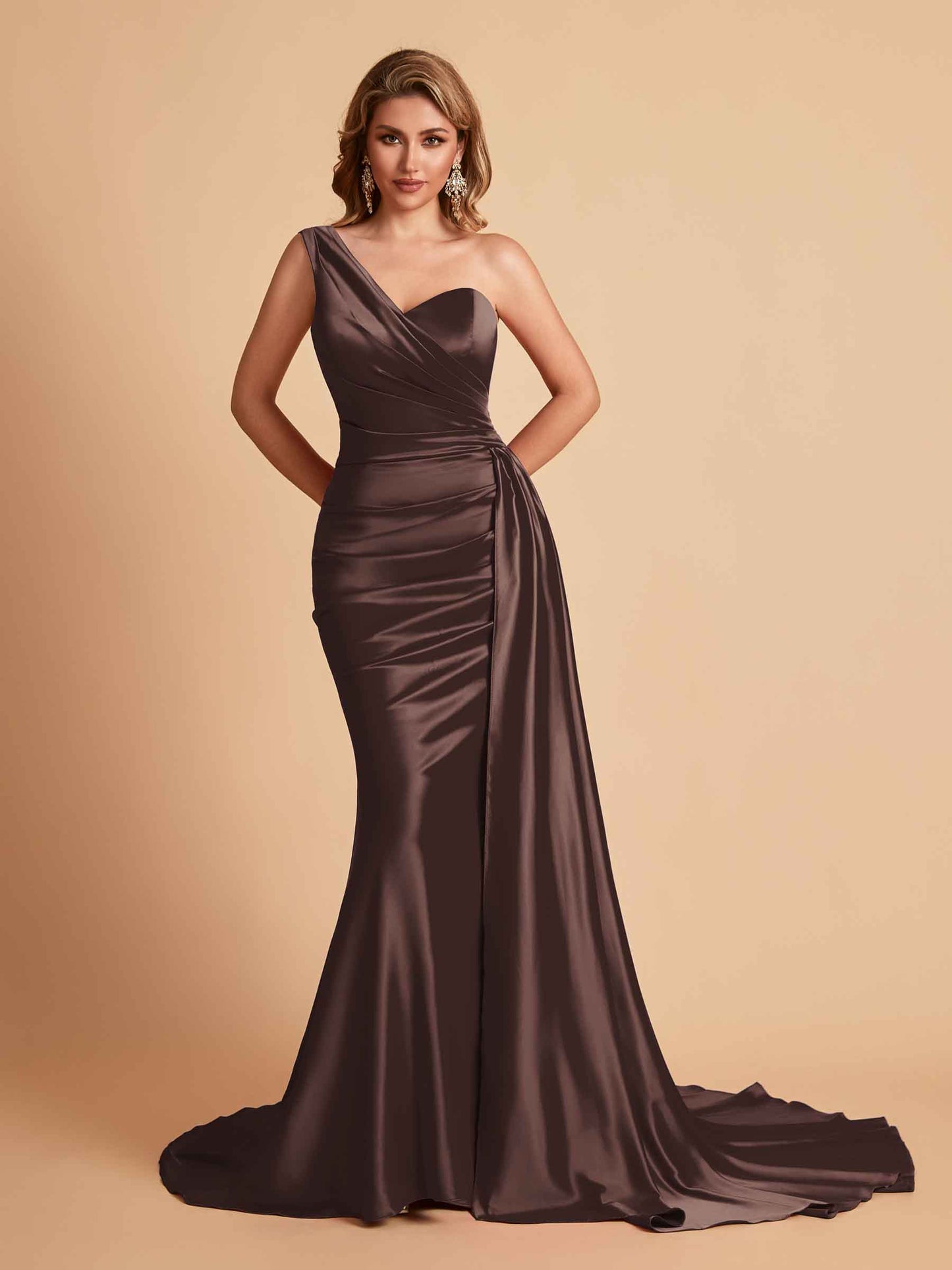Sexy Satin Mermaid One Shoulder Maxi Long Bridesmaid Dresses Online