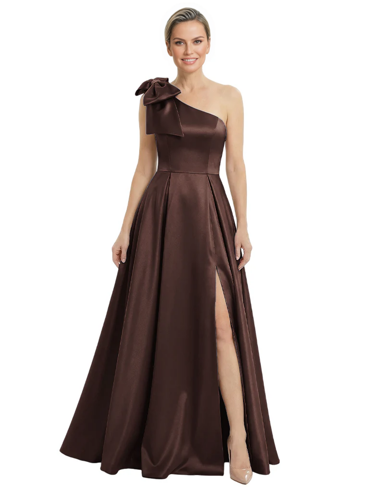 Luxury Bow Black Formal Dress One-Shoulder A-Line Gowns with Sexy Side Slit 2026