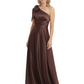 One-Shoulder Mother of the Bride Dress Satin Gown with Bow Ruched Empire Waist