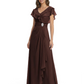 Elegant Mother of the Groom Dress Cascading Ruffle Chiffon Formal Gown Rhinestone