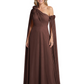 One Shoulder Mother of the Bride Dress Asymmetrical Cape Sleeve Gown with Floral