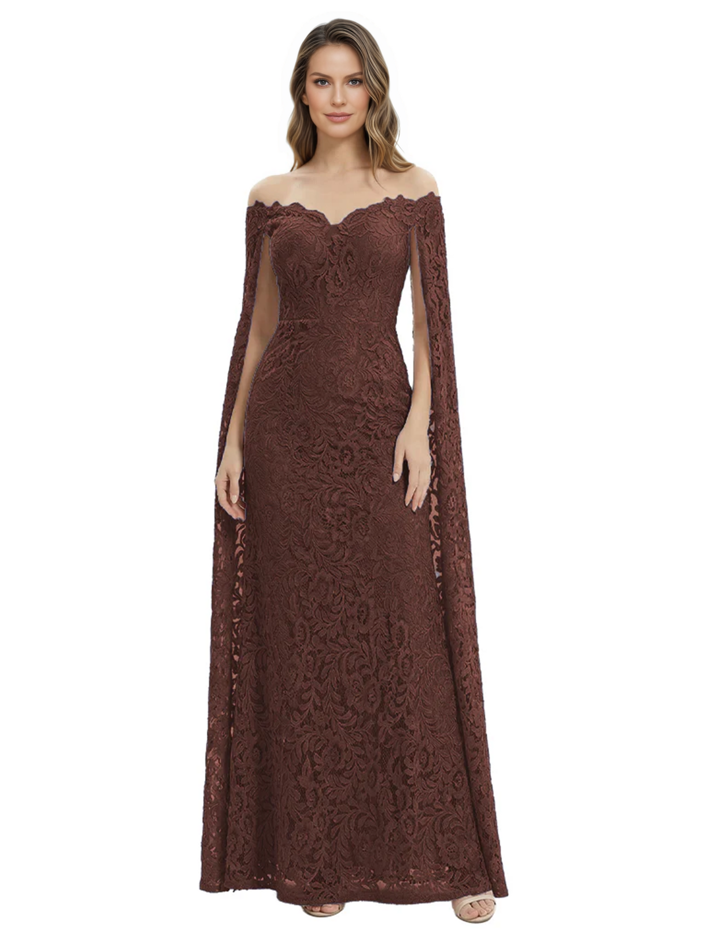 Elegant Mother of the Groom Gown Floral Lace Embroidered Formal Dress with Cape
