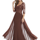 Luxury Burgundy Formal Dress Embroidered Lace Bodice Flowy Chiffon Gown 2026