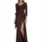 Elegant Evening Gowns Slit Trending Styles Satin Slit Formal Dress Cowl Neckline Gown Tie