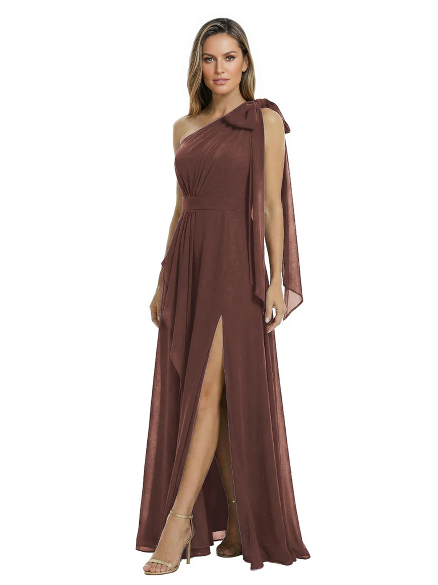 One-Shoulder Mother of the Bride Dress Chiffon Gown with Long Sash Detail
