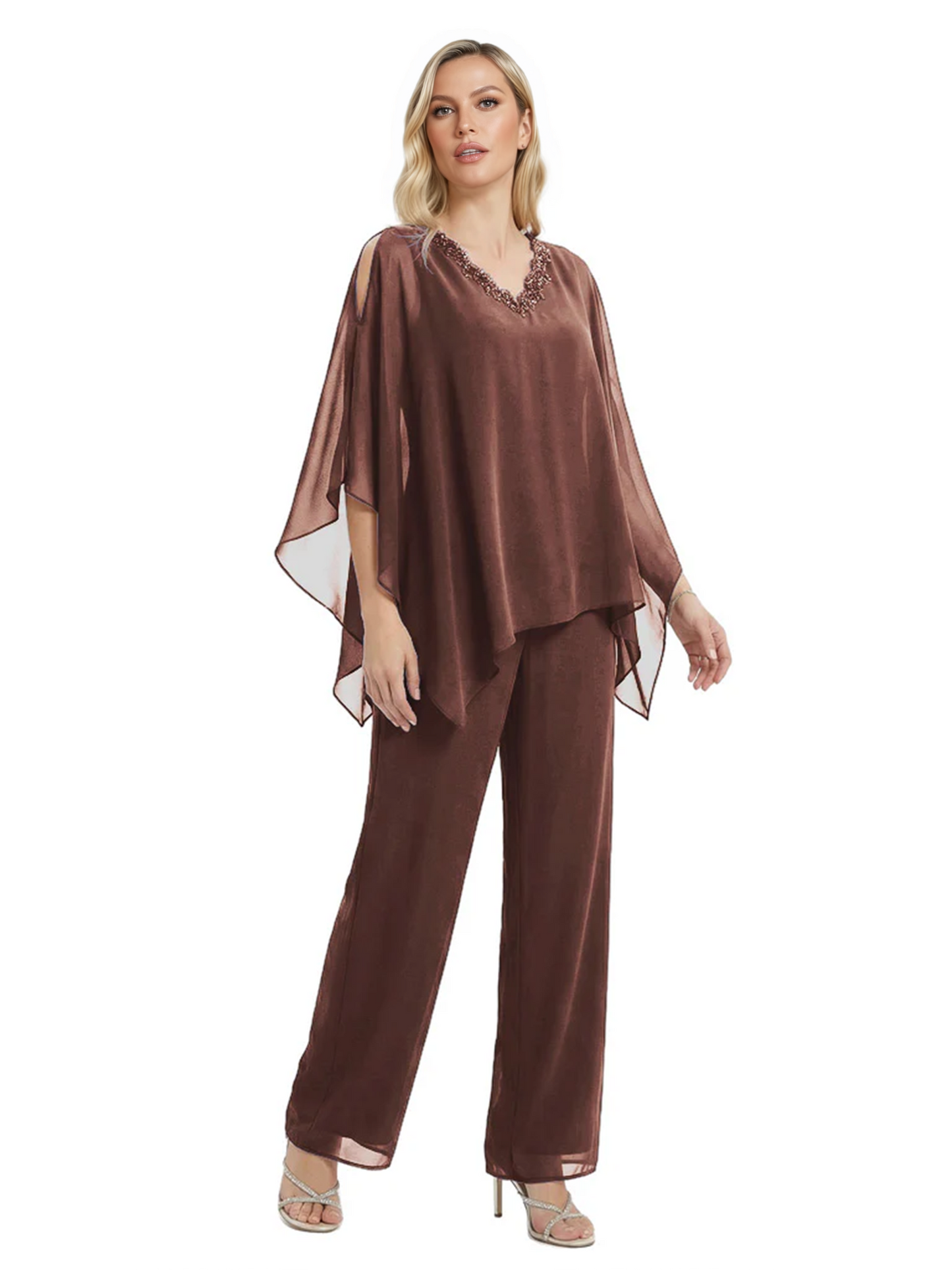 V-Neck Chiffon Mother of the Brides Dresses Plus Size Jacket Suits Wedding