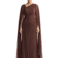Elegant Asymmetric Neck Long A-Line Chiffon Mother of the Brides Dresses Mom Outfit with Cape