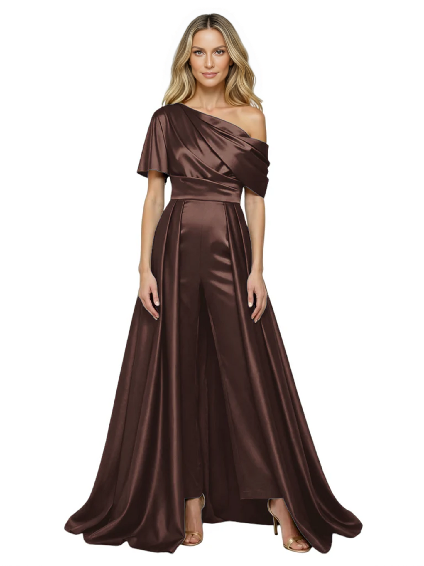One Shoulder Mother of Bride jumpsuits Formal Gowns Floor Length Detachable Train