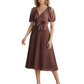 Wedding Formal Dress V-Neck Pleated Chiffon Gown with 3D Flower Accent Knee Length