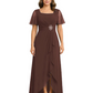 Formal High-Low Mother of the Bride Gown Sleeved Chiffon Maxi Dress Ruched Waist