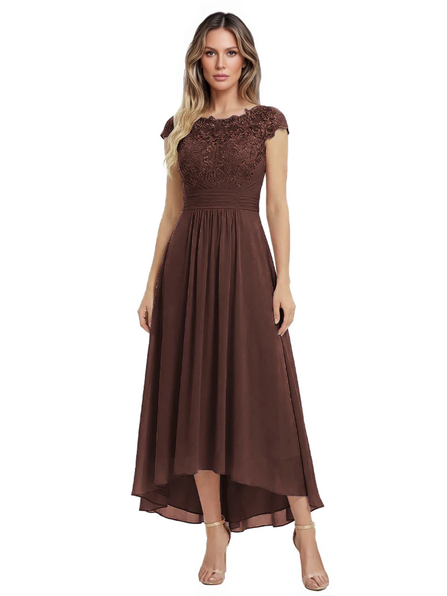 Elegant Evening Gown Trending 2026 Styles with Cap Sleeves High-Low Skirt