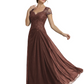 Long A-line Chiffon Short Sleeves Mother of the Brides Dresses Lace Wedding