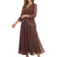 3/4 Sleeve Chiffon Mother of the Brides Dresses V-Neck Wedding Party Gowns